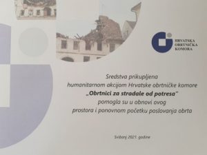 Započinje isplata sredstava humanitarne akcije Hrvatske obrtničke komore za preko 200 obrtnika s područja stradalih u potresu